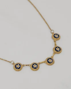 Colar 5 Caramujos Azul em Prata Dourada