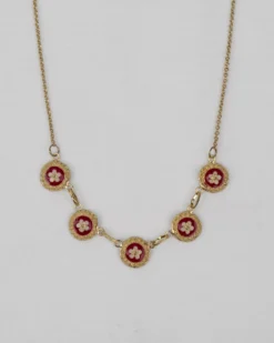 Colar 5 Caramujos Vermelho em Prata Dourada