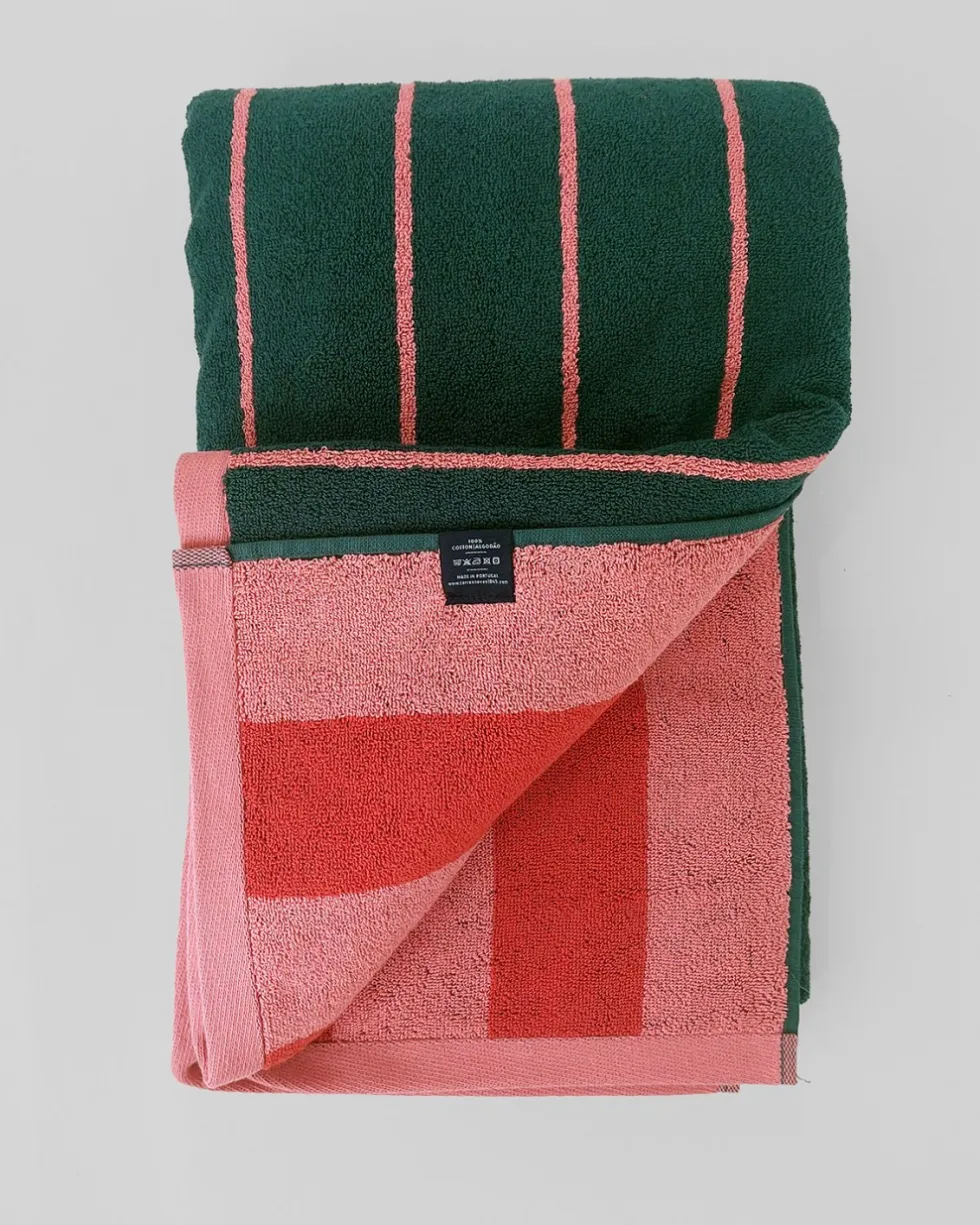 Toalha de praia Pena - cor-de-rosa/verde, cor_de_rosa/vermelho | Torres Novas